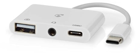 Nedis USB Multi-Port Adapter | USB 2.0 | USB-C™ Buchse | USB-A Buchse/USB-C™ Buchse / 3.5 mm Buchse | 480 Mbps | Rund | Vernickelt| PVC | Weiss | Box