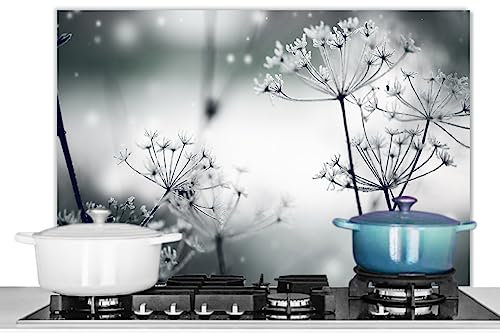 KitchenYeah© Küchenrückwand Platte Spritzschutz Küche Deko Aluminium Platte Wandschutz Küchen Zubehör WandverkleidungBlumen - Natur - Schwarz und weiß - Fotografie - 80x55 cm