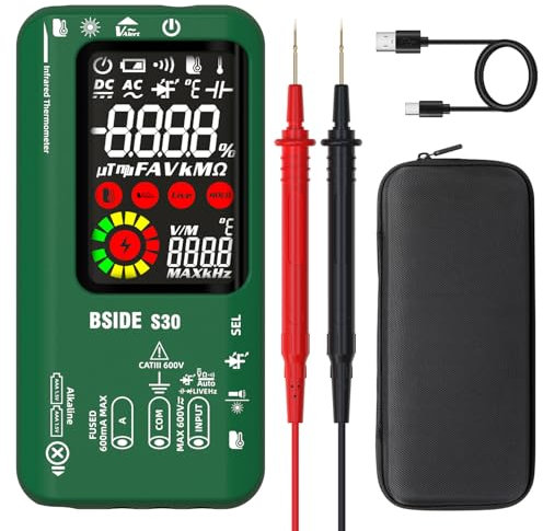 BSIDE Digitales Automatisches Multimeter Infrarot Thermometer Hochspannung Diode LED Tester 9999 Zähler Farb LCD Spannungsprüfer Strommessgerät Kapazität Diode Ohm Messgerät für LED KFZ Elektriker