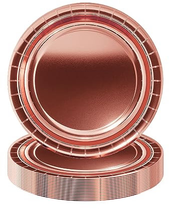 16Pcs Metallic Rose Gold Party Paper Plates 7 inch,Xmas Foil Rose Gold Party Tableware Decor Christmas Rosegold Paper Plates Metallic Rose.Gold.Plates for Christmas Party.Supplies Table Decorations
