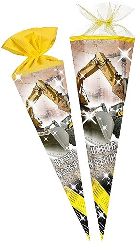alles-meine.de GmbH Schultüte - Bagger & Baustelle 70-85 cm Größe wählbar Zuckertüte - Tüllabschluß/Filzabschluß - eckig/rund - Mädchen Jungen - klein & groß - Gesche..