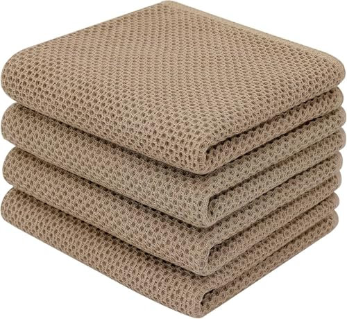 BW&HM Geschirrtücher Baumwolle Geschirrhandtücher Küchentücher Küchenhandtücher Spültücher 4er Set 33x74 cm Braun