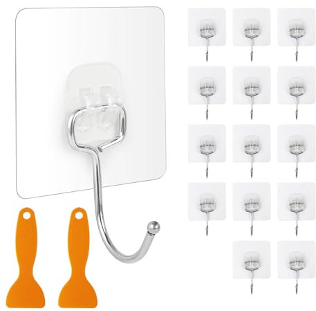 YONGQING 15 Stück Haken Selbstklebend, 15kg Klebehaken Extra Stark, Extra groß Klebehaken Transparent, Selbstklebende Haken, Saugnapf Haken,Saugnäpfe Mit Haken für Küche Bad Wand & Decke Aufhänger