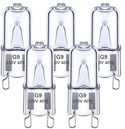 G9 Halogen Oven Light Bulbs 40W Dimmable, G9 Clear Capsule Bulb Warm White 2700K, 230V 350 Degree C Heat Tolerant G9 Cooker Hood Bulb for Oven and Microwave Oven, G9 Bi-Pin Base No Flicker, 5 Pack