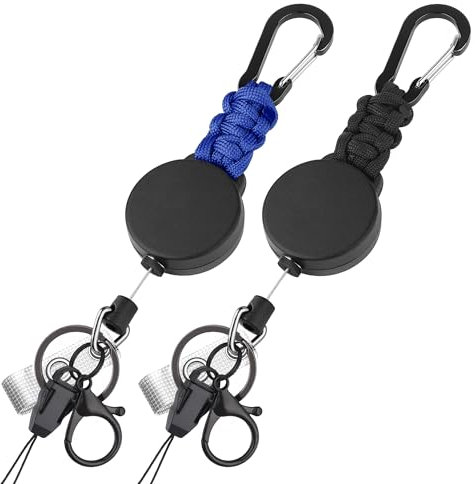 EOTW Schlüsselanhänger Ausziehbar,2 Stücke Schlüsselband Einziehbarer Ausweis mit 60cm Ausziehbar Stahlseil,Karabinerhaken Schlüsselring für Schlüssel, Gürtelclip und Kartenhalter,Schwarz + Blau