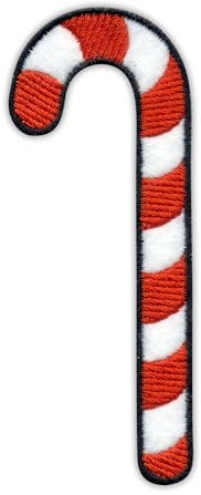 Patchion Aufnäher, Motiv: Zuckerstange, Weiß und Rot, Rechteckig, Medium, Polyester, Candy, Stickqualität garantiert, 1 Stück, Iron-on