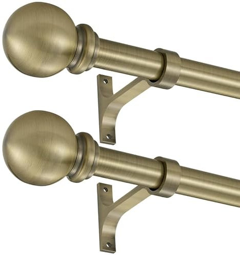 Gardinenstangen in Antik-Bronze für Fenster, 71,1 - 121,9 cm, Gardinenstangen, 2 Stück, dekorative Gardinenstange mit Kugel-Endstücken, 2,5 cm Durchmesser, robuste Gardinenstange, verstellbare