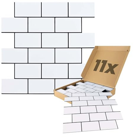 Dalsys Wandpaneele selbstklebend 0,87m², 11 Stück Weiß Wandverkleidung feuchtigskeitsbeständig, Premium Qualität für Bad und Küche, rechteckige Form