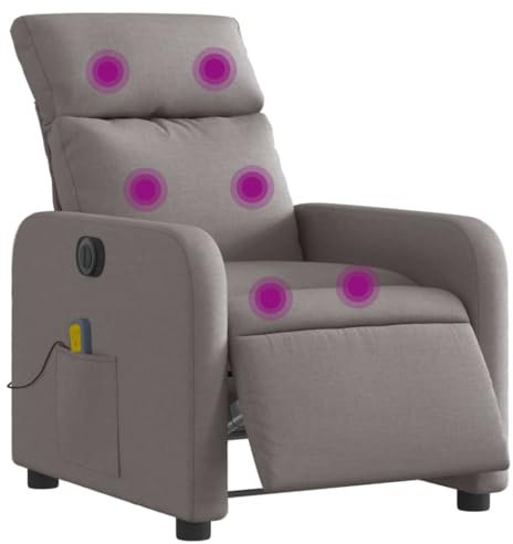 vidaXL Massagesessel, Sessel Elektrisch, Relaxsessel mit Liegefunktion Vibrationsfunktion, Fernsehsessel Liegesessel für Wohnzimmer, Taupe Stoff