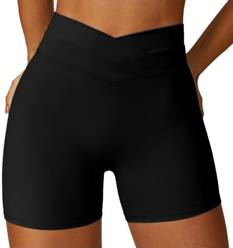 Vertvie Damen Sport V Cross Gym Shorts Doppelte V-Taille Stretch Yoga Pants High Waist Bauchkontrolle Workout Shorts Butt Push Up Fitness Hose Nahtlos Biker Shorts Kurze Leggings (Schwarz, S)