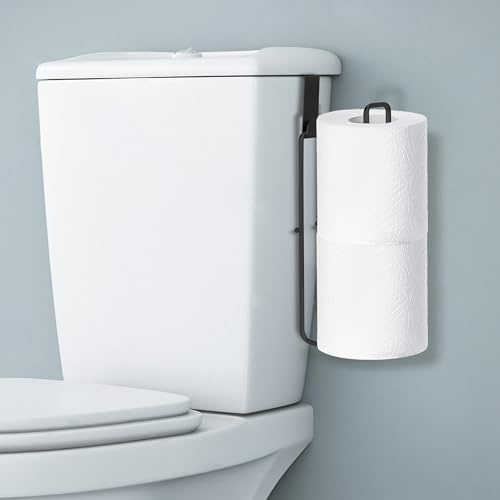 Black Toilet Paper Holder, Bathroom Toilet Paper Roll Holder with Reserve, Over The Tank Toilet Paper Holder with Storage, Bathroom Tissue Holder for 2 Rolls, 1PC