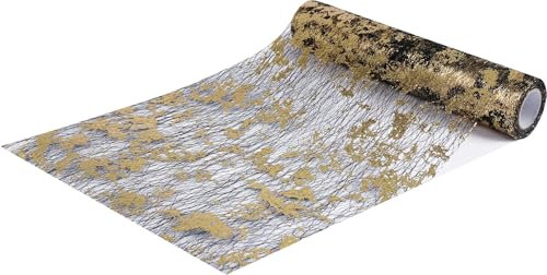 Tischläufer 28CM x 9M Tischband Glänzend Tischdecken Tischläufer Goldfolie Tischdeko für Hochzeite Geburtstage Party Karneval Taufe Kommunion Weihnachten Goldene Hochzeit Deko Schwarz Gold