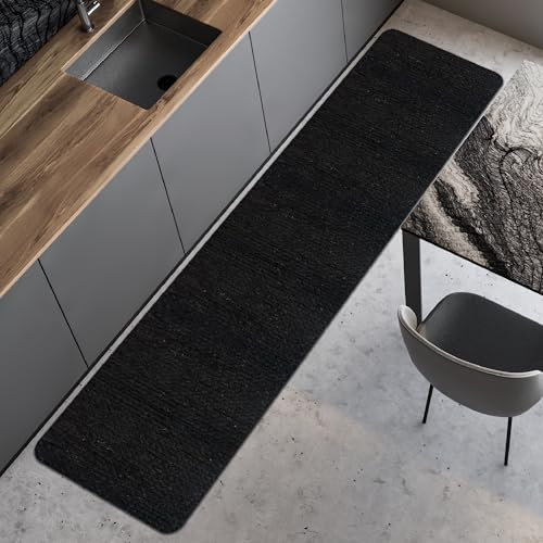Comart - Küchenteppich Nancy - rutschfest - Maschinenwaschbar - Moderner Chenille-Läufer - Läufer für Flur und Küche - Weich und langlebig - Made in Italy - Schwarz - 50 x 230 cm
