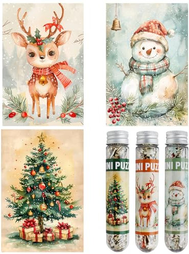 MISITU 3er-Pack 150-teiligen Mini Puzzles für Erwachsene - Schneemann Elch Weihnachtsbaum - Tragbares Puzzle für die Reise