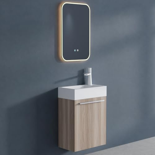doporro Badmöbel-Set Waschbecken Hell Eiche 46x26x63cm mit LED-Spiegel