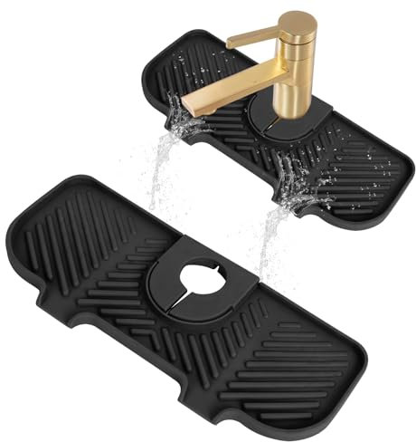 Faucet Sink Mat Black Sponges Holder Silicone Draining Mat Around Tap for Kitchen Bathroom Keep Countertops Dry Sink Splash Guard