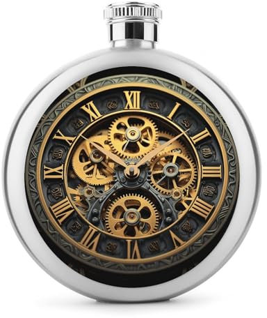 Metall-Flachmann, Uhr-Getriebe-Druck, Edelstahl-Flachmann, tragbare Flachmann, Reiseflasche, leicht, langlebig