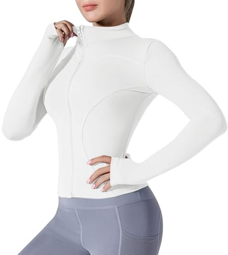 Womens Running Jackets Long Sleeve Gym Tops Full Zip Up Workout Jacket With Thumb Holes Slim Fit Sport Jacket for Women Gym Wear Clothes