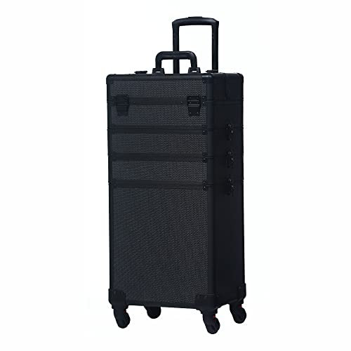 LEADZM Valise de Maquillage Professionnel 4-en-1, Aluminium Mallette Cosmétique, Verrouillable, roulettes à 360°, pour Voyages, Manucure, Maquilleur, Coiffure