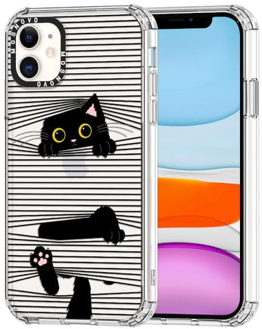 MOSNOVO für iPhone 11 Hülle – Durchsichtige, schlanke, stoßfeste TPU+PC-Handyhülle, [6,6 Fuß Fallschutz/Anti-Abziehen] - Versteckte Schwarze Katze