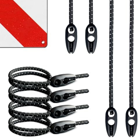 Juego de 4 cuerdas tensoras para fijar placas de advertencia, tensor de goma, señal de advertencia, longitud ajustable (negro, 100 cm)