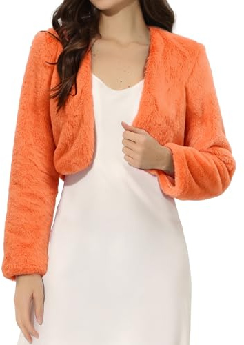 Allegra K Formal Bolero for Women's Evening Dressy Faux Fur Shrug Jacket Medium Orange