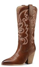 QUEEN HELENA Camperos Stivali con Tacco Stivaletti Texani Donna W306 (Marrone, Sistema Taglie Calzature EU, Adulto, Donna, Numero, Media, 35)