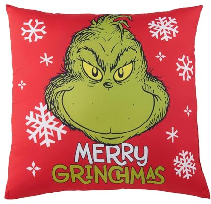 United Labels Grinch Kissen, Merry Grinchmas Kopfkissen, 40x40 cm, Rot, Sofakissen, Plüsch Dekokissen, Zierkissen