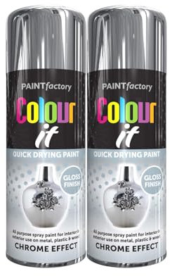 DIOXSTAR Chrome Effect Gloss Spray Paint, 400ml (2 PCS), Chrome/Silver, Water-based, Aerosol Can, Quick Drying, All Purpose, Interior & Exterior Use