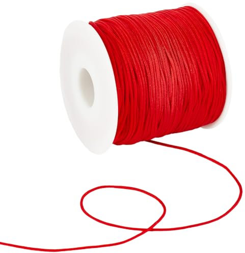 SUNNYCLUE Cordon en Nylon Rouge de 100 yard/91 m Fil de 1mm pour Perles Queue de Rat en Satin Garniture en Macramé Tricot Couture Fil avec Bobine pour la Fabrication de Bijoux Bracelets D'Amitié Colli