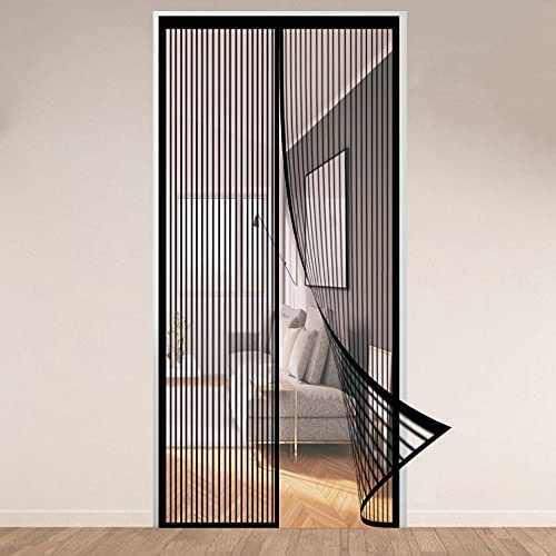 Zanzariera magnetica per porta, 70 x 190 cm, super silenziosa, con nastro magico, per porta, balcone, soggiorno, patio, colore nero