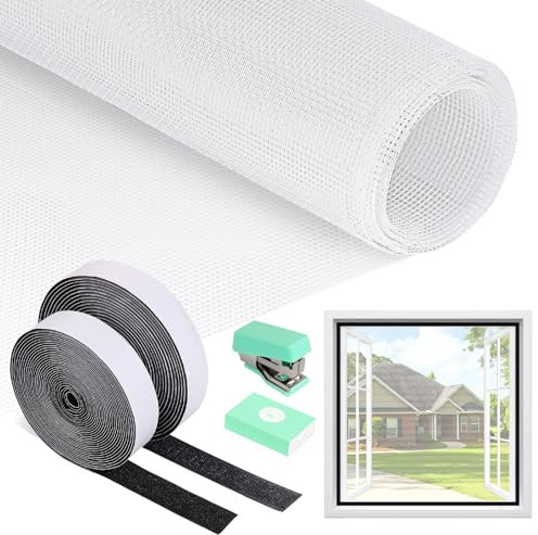PITMT Mosquiteras para Ventanas, 120x250cm Tela Mosquitera Ventana Ajustable Sin Perforaciones, Malla Mosquitera Ventana con Cinta Adhesiva, Rollo Mosquitera Fibra de Vidrio de Insectos de Protección