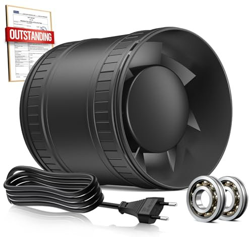 BUMSOU 100mm Extractor de Aire en Línea Compacto con Protección Contra el Sobrecalentamiento, 15W 130m³/h Extractor de Humedad Silencioso Potente, Ventilador Baño Aseo Garaje Tienda Invernadero