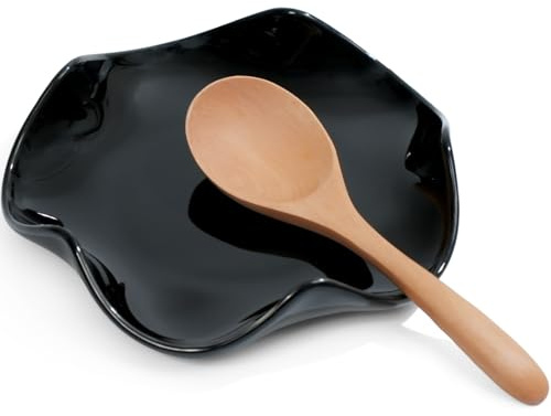 SVLX YIXVN Spoon Rest for Stove Top, 5.3 Inch Ceramic Spoon Holder for Kitchen Counter, Coffee Ladle Holder, Utensil Rest for Cooking, Housewarming Gifts (Black)