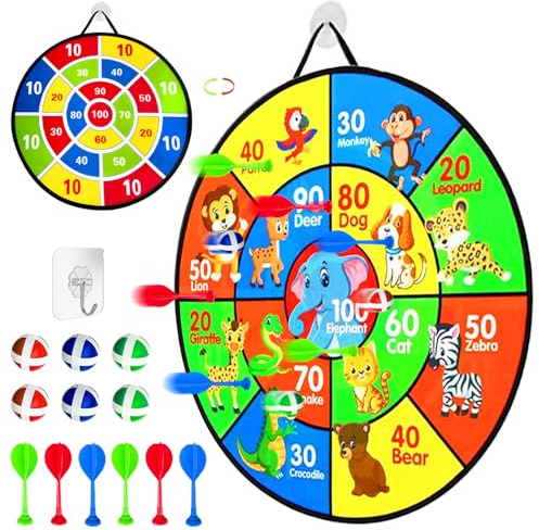 Dartscheibe für Kinder,66 cm Klett Dartscheibe Faltbares,Doppelseitige Dartscheibe Anzug Kinder Gamewurfspiel, mit 6 Klebrigen Kugeln,Geburtstagsgeschenke für 3 Jahre und ält