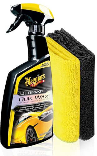 Lack Versiegelung Set | Meguiar's Ultimate Quik Wax Spray 473ml + 2x Poliertuch | Nano Sprühwachs mit Abperleffekt | Auto Sprühversiegelung