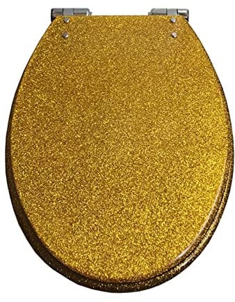 Glitter Toilet Seat ONE Button Release Soft Close Top/Bottom Fix, Quick Release Toilet Seat Oval, 36×42Cm,Gold(Gold)
