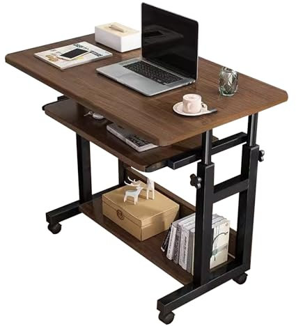 Weißer kleiner Computertisch, moderner einfacher Stil, verstellbarer Stehtisch für Zuhause, Büro, Arbeitstisch in kleinen Räumen, 80 cm, höhenverstellbar, drehbarer Knopf