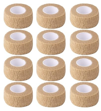 SQXBK 12PCS 25mm Skin Colour Elastic Self Adhesive Bandage for Dressing Fixation/Sports Defence/Anti Friction Writing