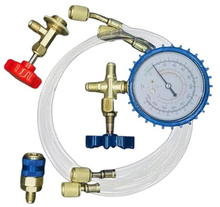 Kit De Recarga Para Aire Acondicionado De Coche | Recarga De Aire Acondicionado | Juego de Manifold con Manómetro, Mangueras y Acoples Rápidos para Uso en Automóviles, Hogar, Comercial