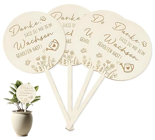 4 Stücke Holz Blumenstecker, Danke Dass Du Mir Beim Wachsen Geholfen Hast, Holzkarte Holzstecker Blumentopf Holzschild für Kita Kindergarten Abschiedsgeschenk Erzieherin Erzieher (Schmetterlinge)