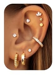 Morfetto 9 Paar Ohrringe Gold Set Hypoallergene Chirurgenstahl Ohrringe Damen Medizinische Ohrstecker Flatback Creolen Gold Klein Knorpel Tragus Conch Helix Piercing Ohr für Mehrere Ohrlöcher