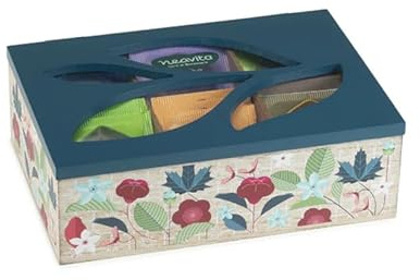 Tisana Collection - Cofanetto in Legno Azzurro 6 scomparti con 30 Tisane e Infusi Bio in Filtro