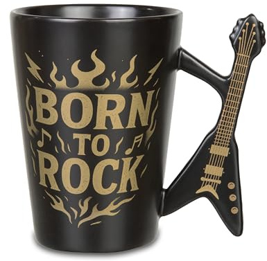Froster Tasse Guitare Electrique, Cadeau Guitariste, pour Musicien, Tasse 3D, Mug Musique Born to Rock, avec Anse en Forme de Guitare de Style V, 300 ml