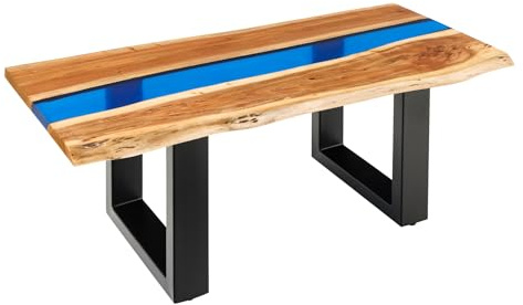 Riess Ambiente Massiver Couchtisch Liquid - 110cm - braun - Akazienholz Baumkante schwarz Eisen blau