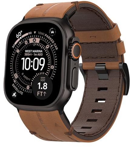 Leder Armband für Apple Watch Ultra 3/2/1 49mm, Klassisches Design, Leder Ersatzarmband mit Steppnaht für Apple Watch Armband 49mm 46mm 45mm 44mm 42mm(Serie 3 2 1), Series 11/10/9/8/7/6/5/4/3/2/1/SE