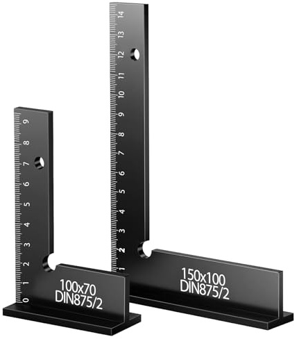 flintronic 2 Pezzi Squadra da Falegname, 90° Squadre Metallo, Lega di Alluminio, Angolo di Arresto, per Misurazioni in Falegnameria, 150mm*100mm+100mm*70mm