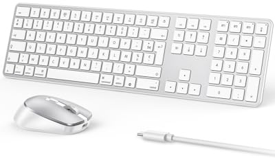 OMOTON Kit tastiera e mouse senza fili Bluetooth per Mac, tastiera e mouse ricaricabile con 3 canali Bluetooth per Apple Mac Pro/Mini, MacBook Pro/Air, iMac, iMac Pro, AZERTY Francese, Argento