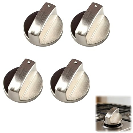 CloudWei SmartSelect 4 Pcs Silver Cooker Knobs, Universal Gas Stove Replacement, Metal Parts Stoves Switch Control, Adaptors for Kitchen Cooktop, Hob, Oven, Temperature Burner Accessories Button(6mm)