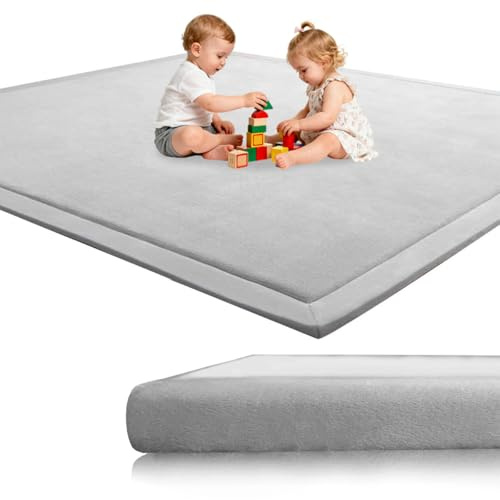 AESEMYYZ 2 cm Dicke Krabbeldecke Krabbelmatte für Baby, Babymatte aus Memory Schaum, Spielmatte Spieldecke Bodenmatte für Kinder und Babys für Kinderzimmer und Laufgitter Grau 120 x 120 cm
